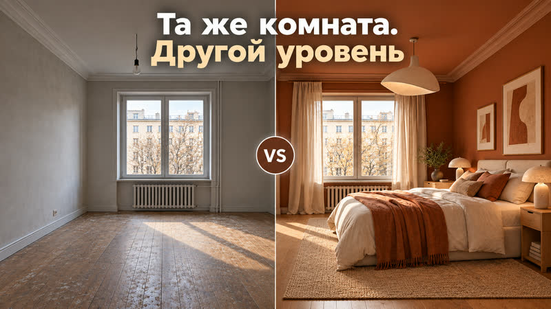 Спальня до и после