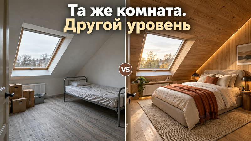 Мансарда до и после
