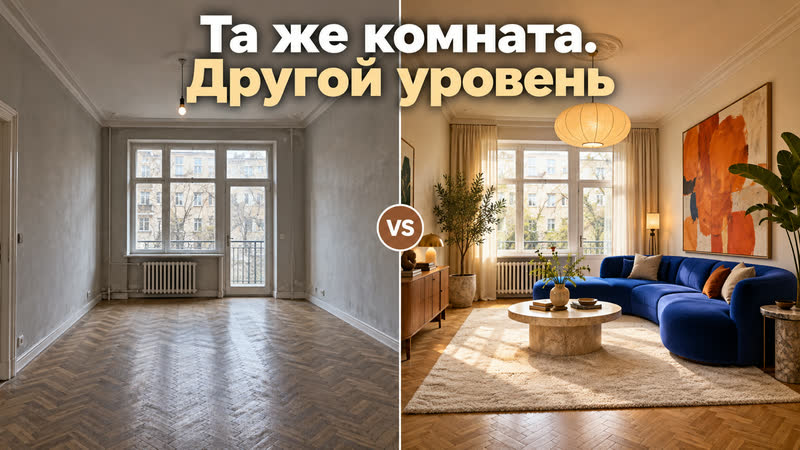 Гостиная до и после